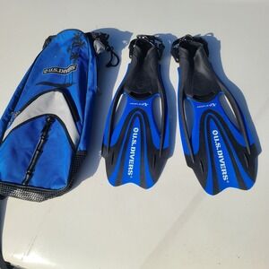 US Divers Proflex FX Snorkeling Fins Blue Black with Sling Carry Bag Size Small